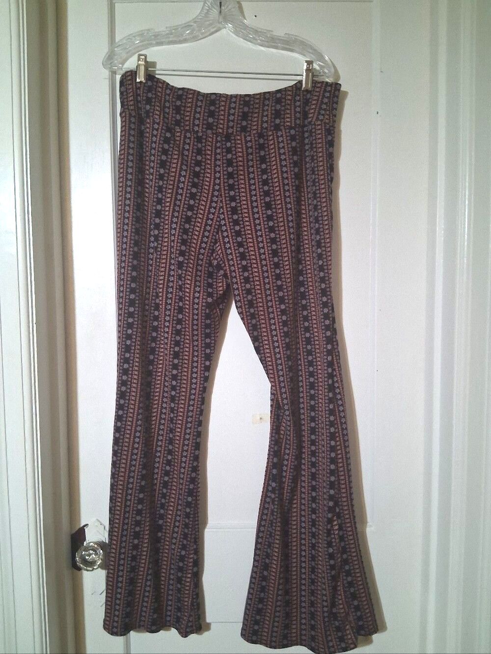 High Rise Pants Flare Wide Leg Boho Floral Print Geometric Patterned Lounge XXL - Picture 5 of 13